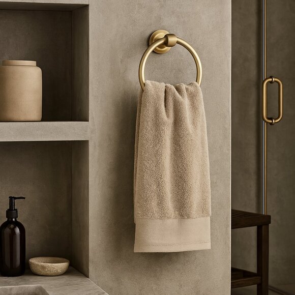 RH Lugarno Towel Ring – Solid Brass, Burnished Finish - Picture 1 of 8